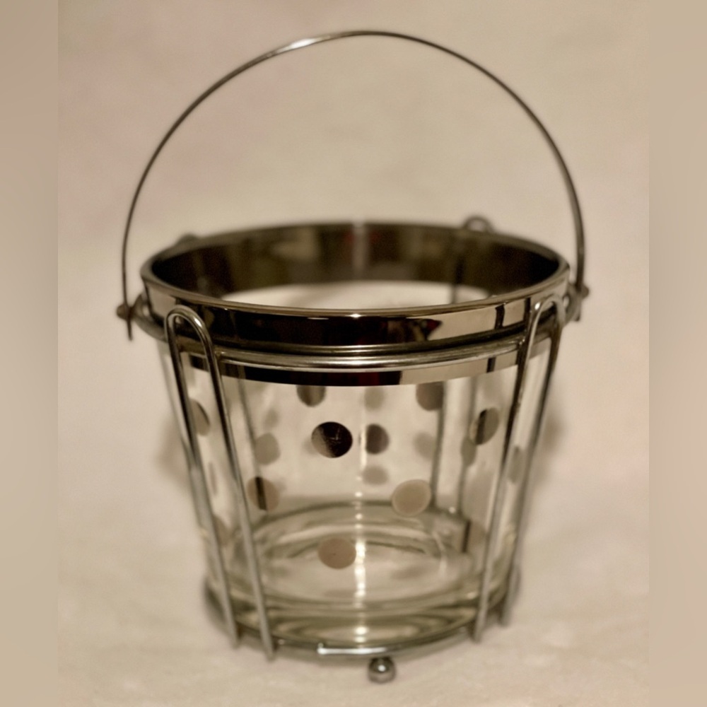 Vintage MCM Dorothy Thorpe Style Ice Bucket Clear/Silver Polka Dot - Sweet!